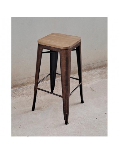 alt= Taburete alto Tolix Rustic madera