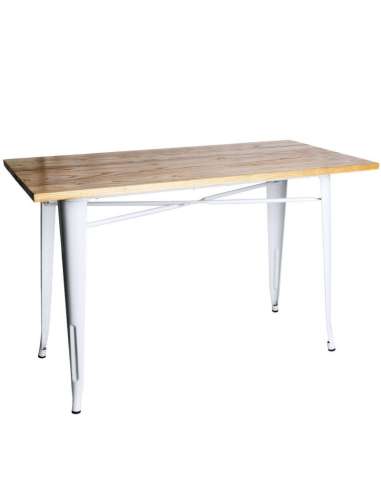 alt= mesa Tolix madera natural