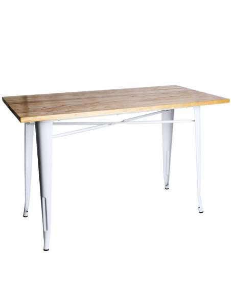 alt= mesa Tolix madera natural
