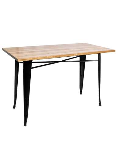 alt= mesa Tolix madera natural